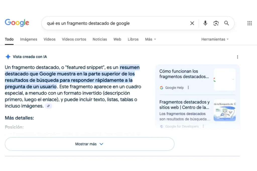 Ejemplo de Fragmento Destacado de Google Featured Snippet para SEO con IA 1